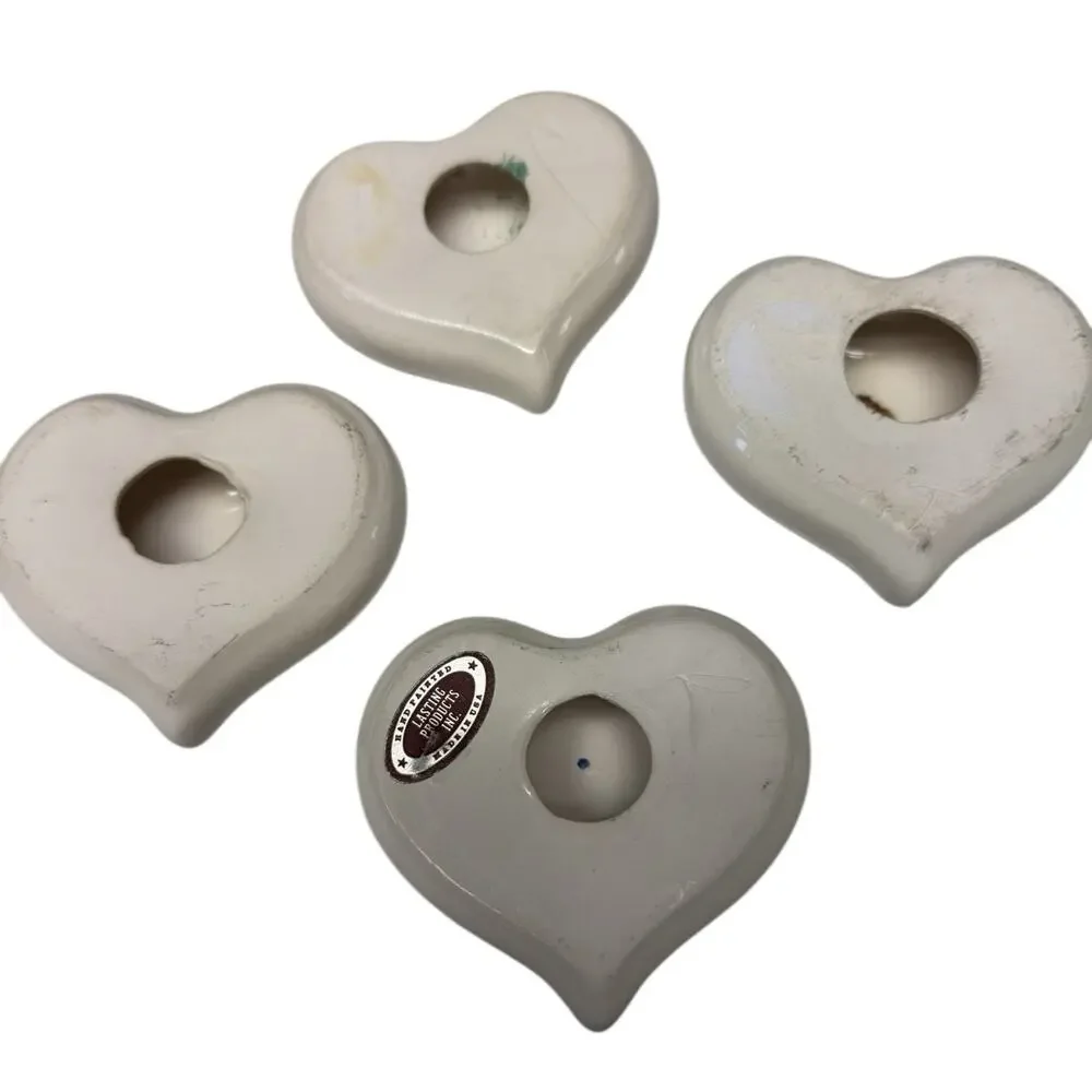 Hand Painted Heart Wall Decor Set of 4 Floral Ceramic‎ Vintage USA